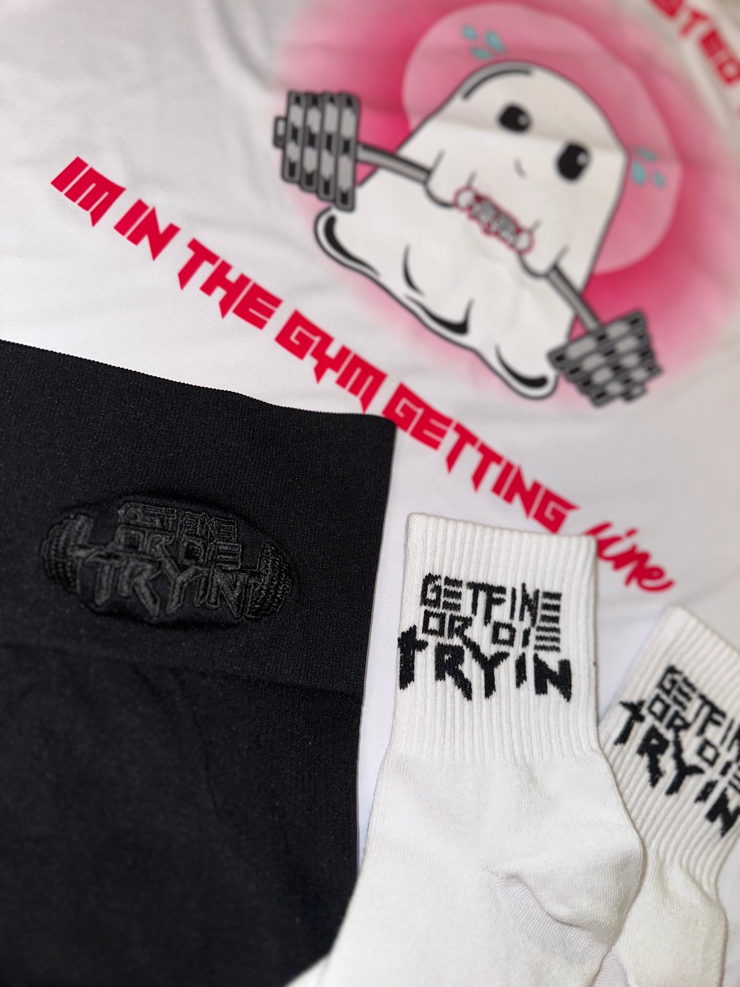 Dry Fit Tee paired with Black Yoga Shorts and Classic GFDT Socks