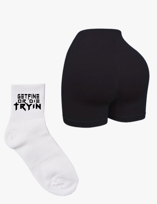 GFDT Biker Shorts & Classic Black Logo Socks